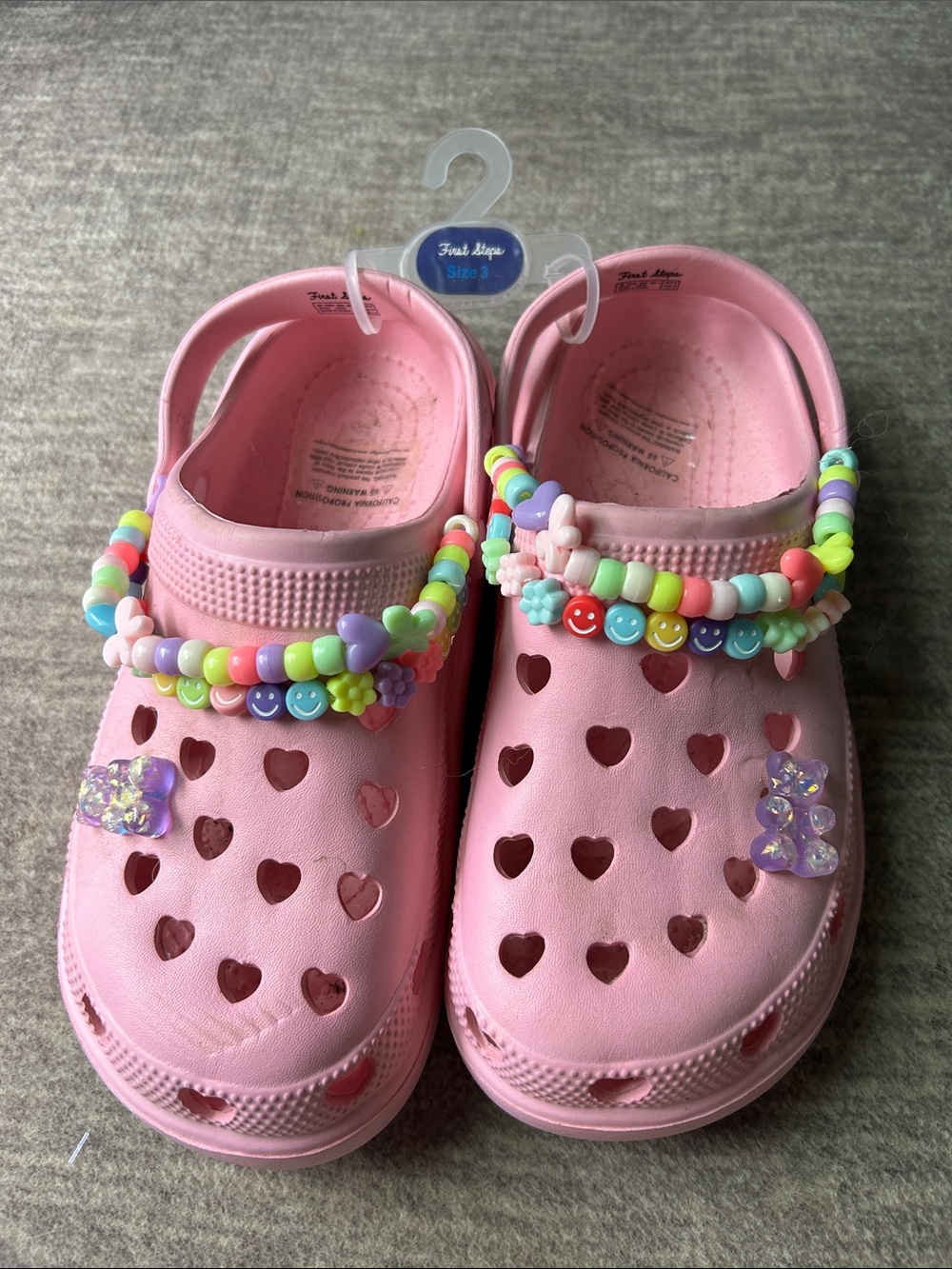 Girls' Pink Heart Clog Sandals with Colorful Bead Charms